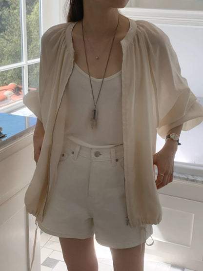 天絲輕透外套罩衣 | Sheer Tencel Zipped Jacket