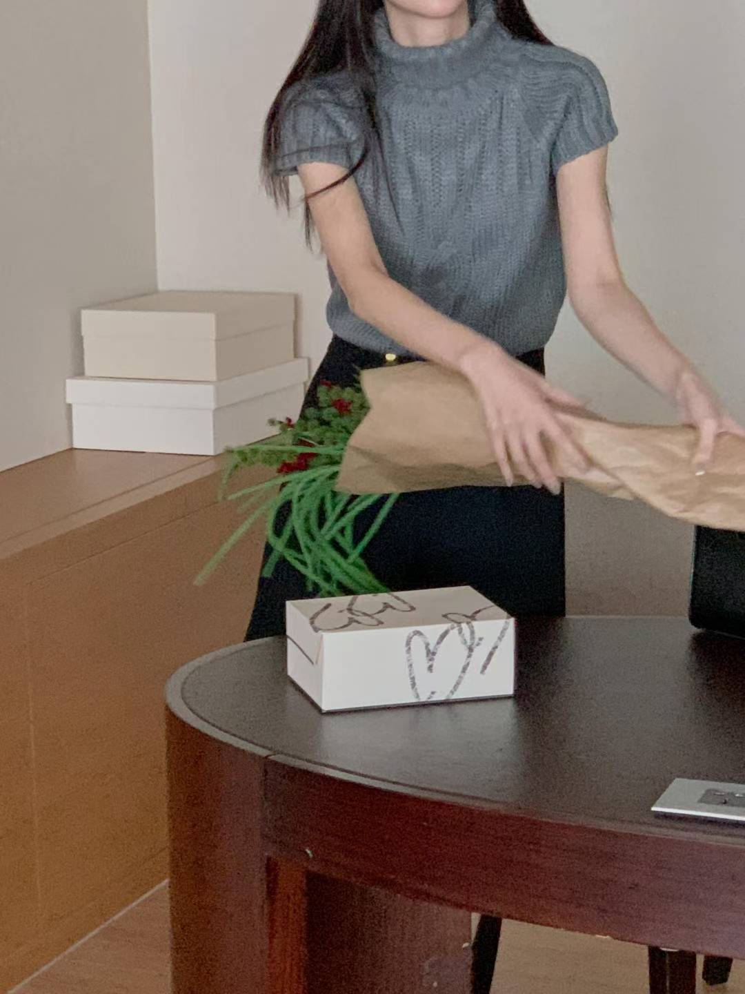 針織小通花紋理高領Top