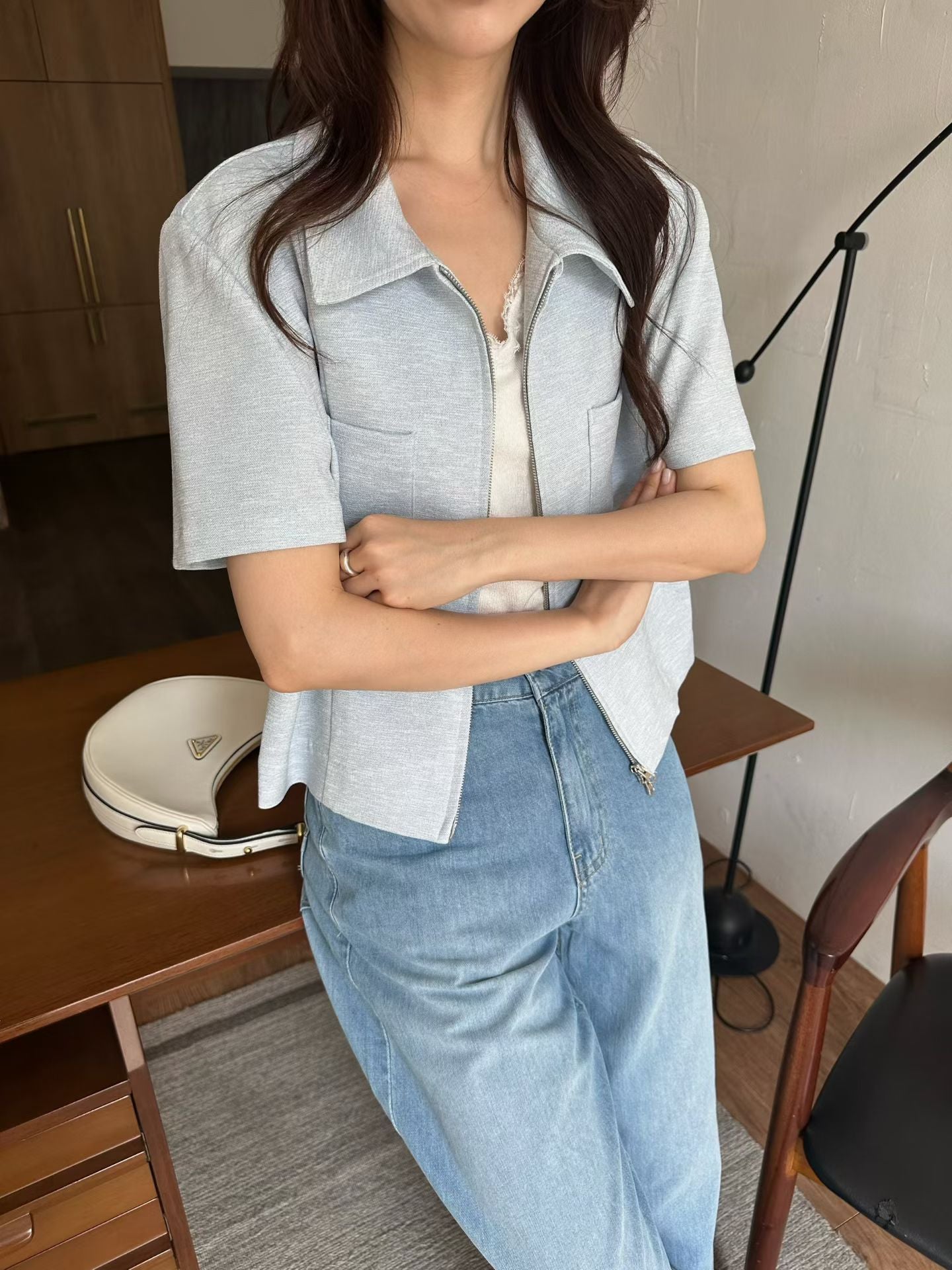 Elegant Tailored Cropped Zip Jacket | 短版拉鍊外套