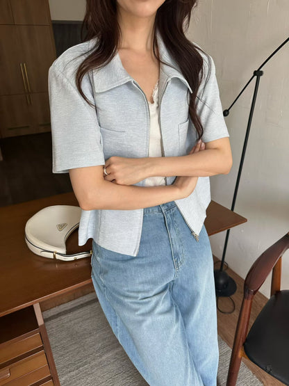 Elegant Tailored Cropped Zip Jacket | 短版拉鍊外套