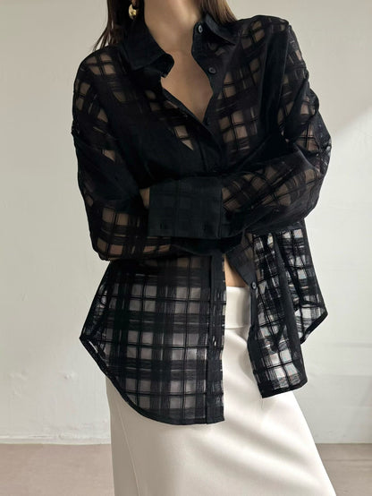 鏤空網格紋襯衫 | Weaving Checkered Boyfriend Shirt