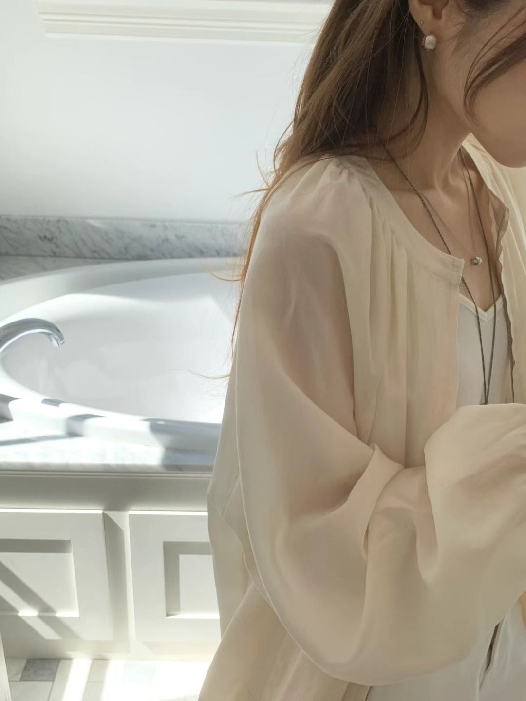 天絲輕透外套罩衣 | Sheer Tencel Zipped Jacket