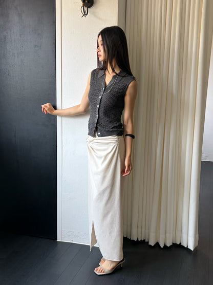 Collared Weaving Patterned Top | 翻領鈎針格紋背心上衣
