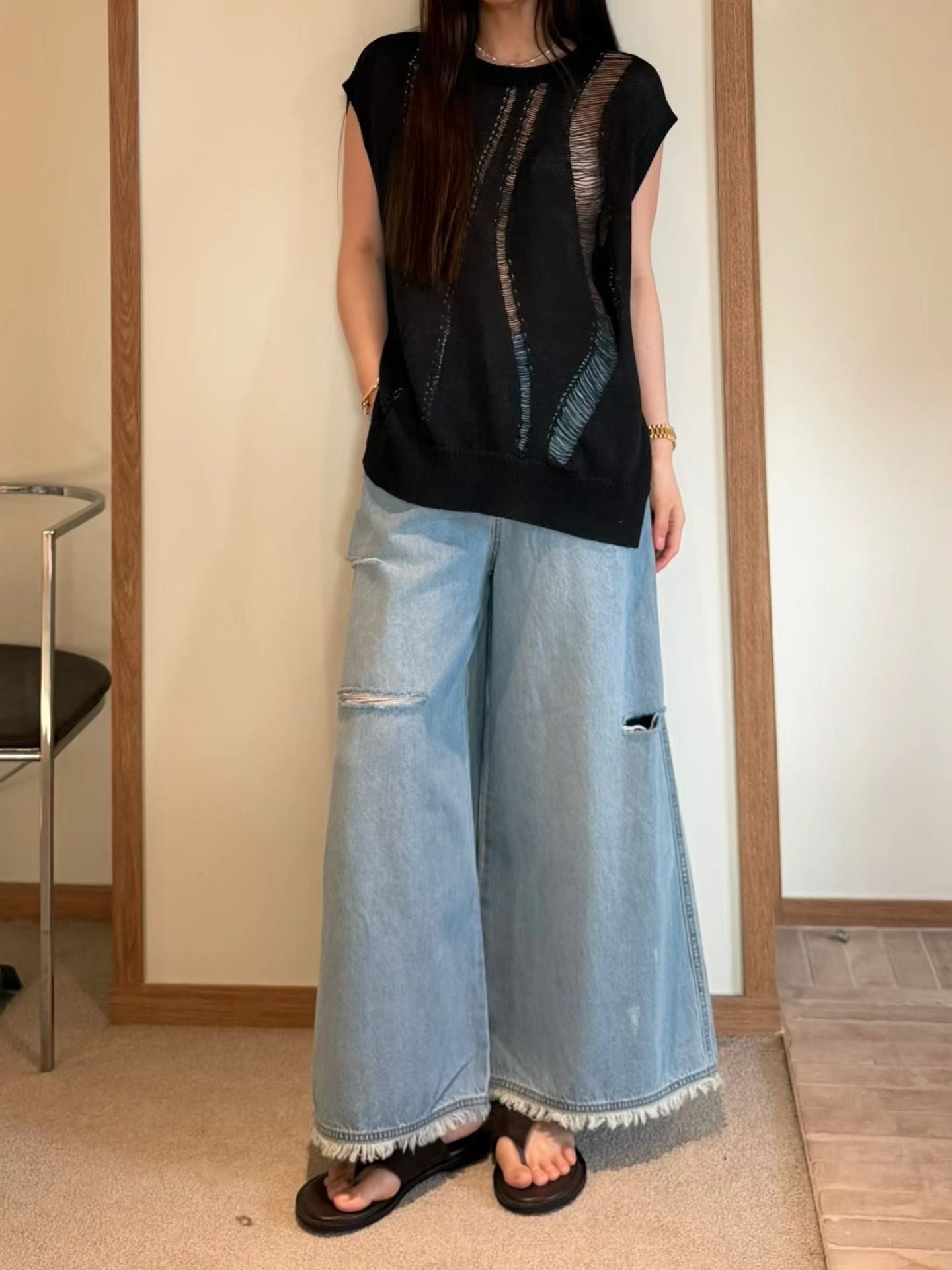 Weaving Detail Crochet Linen Vest Top | 波紋鉤針背心罩衫