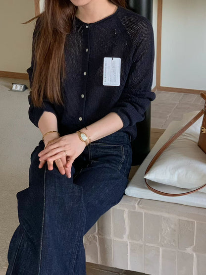 [𝑳𝒊𝒏𝒆𝒏 𝑬𝒅𝒊𝒕] Wholegarment Shoulder Detail Cardigan | 肩膊細節圓領外套