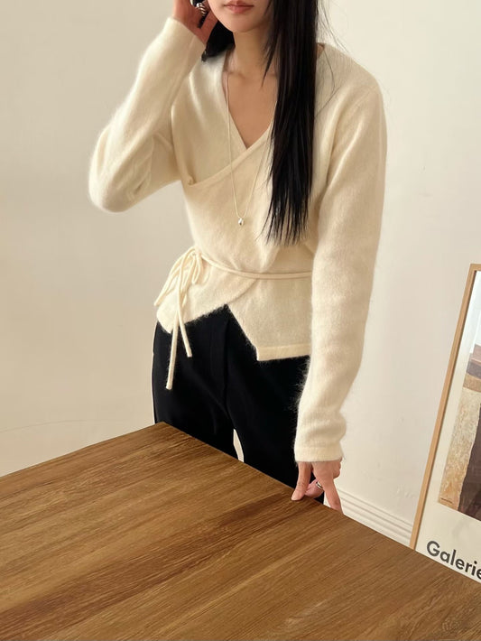 <<簡約層次>> Raccoon Wrap Top | 浣熊毛交疊上衣