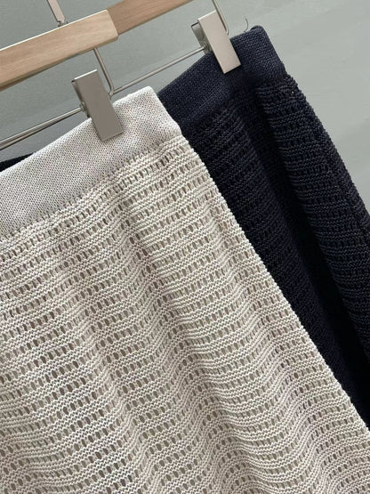 Linen Crochet Resort Skirt | 麻質鉤針編織中長裙