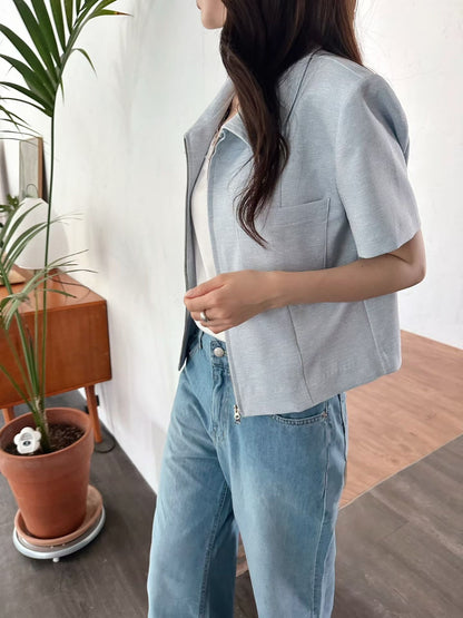 Elegant Tailored Cropped Zip Jacket | 短版拉鍊外套