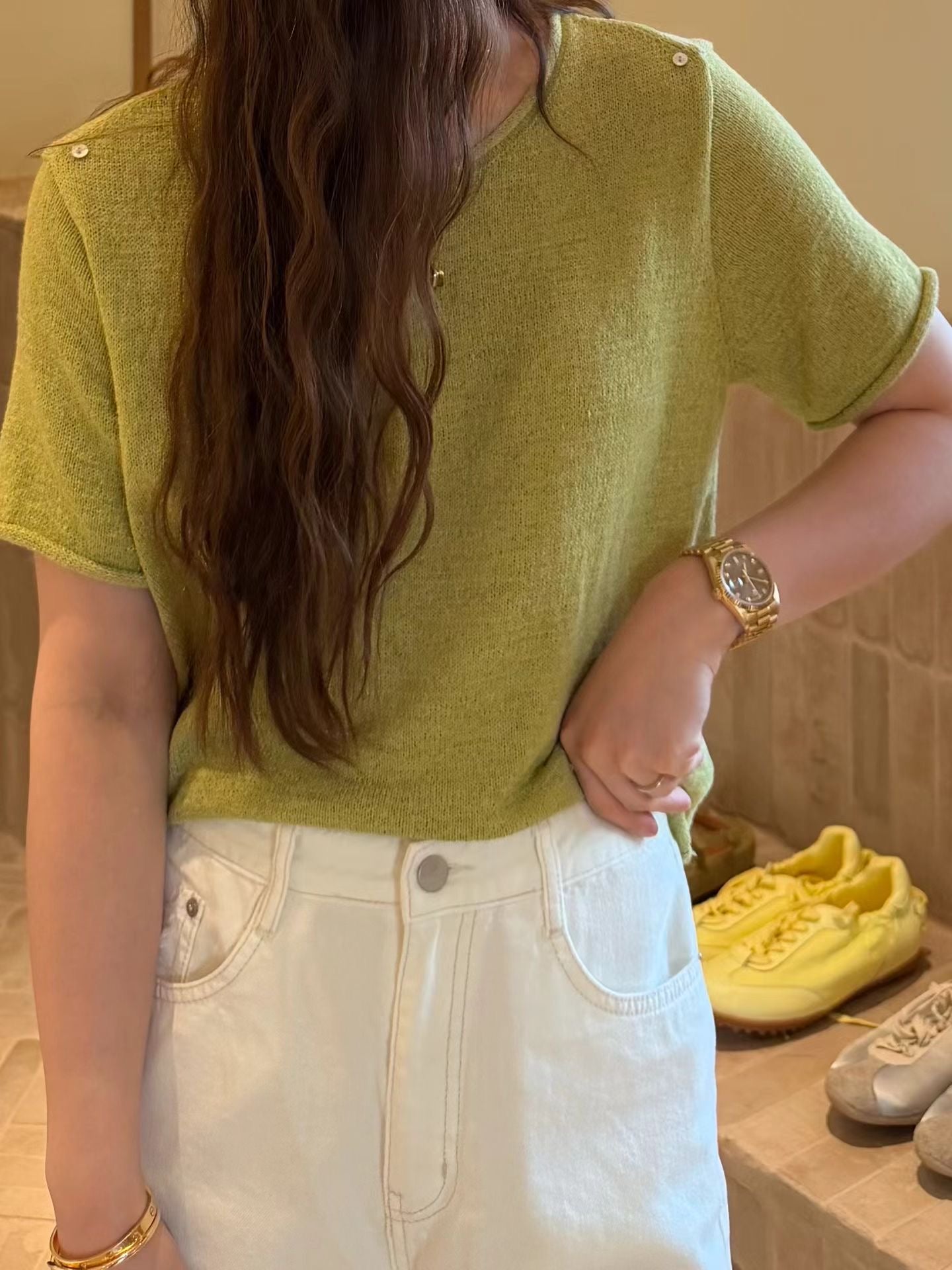 Petite Ruffle Hem Linen Tee | 卷邊短袖麻質Tee