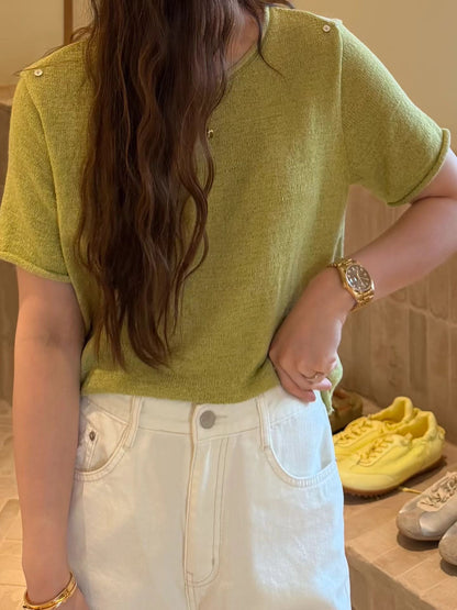Petite Ruffle Hem Linen Tee | 卷邊短袖麻質Tee