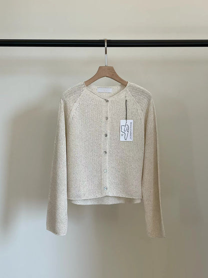 [𝑳𝒊𝒏𝒆𝒏 𝑬𝒅𝒊𝒕] Wholegarment Shoulder Detail Cardigan | 肩膊細節圓領外套