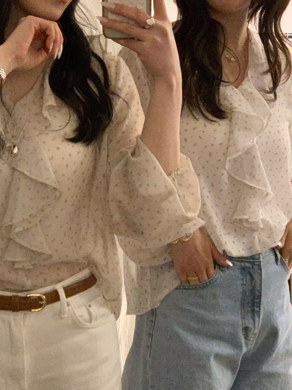 Botanical Ruffle Chiffon Blouse |  花卉荷葉邊氣質上衣