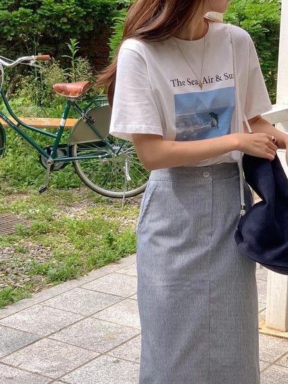 French Vibe Striped Pencil Midi Skirt | 法式風情直紋中長裙