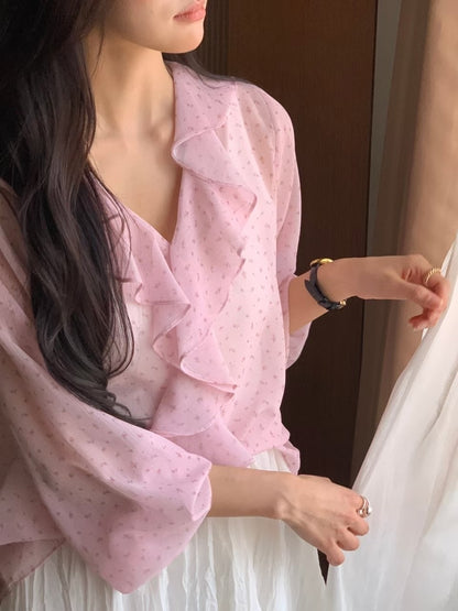 Botanical Ruffle Chiffon Blouse |  花卉荷葉邊氣質上衣