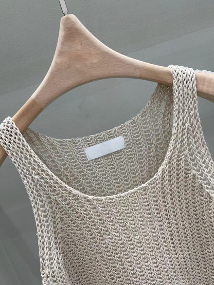 [𝑳𝒊𝒏𝒆𝒏 𝑬𝒅𝒊𝒕] Weaving Crochet U Tank |  寬肩鈎織背心