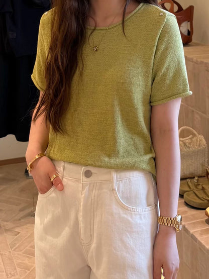 Petite Ruffle Hem Linen Tee | 卷邊短袖麻質Tee