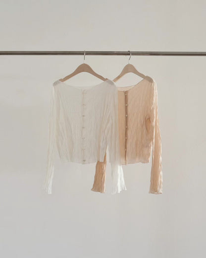Hook-Button Crinkle Veil 2-way Top | 皺褶輕紗鉤扣2-way罩衫