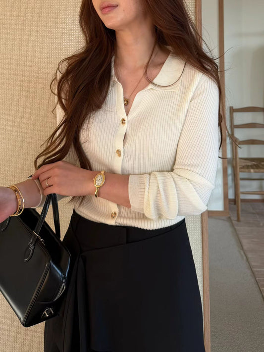 Luxuriously Soft Light Wool Button Down Knit | 柔軟羅紋輕羊毛鈕扣針織上衣