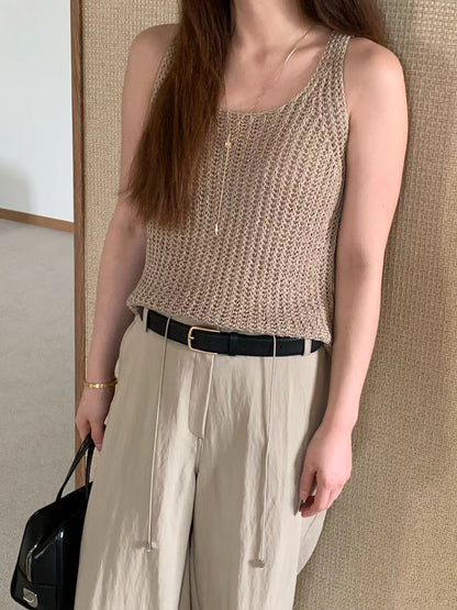 [𝑳𝒊𝒏𝒆𝒏 𝑬𝒅𝒊𝒕] Weaving Crochet U Tank |  寬肩鈎織背心