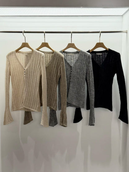 Contrast Button Detail Ribbed Cardigan