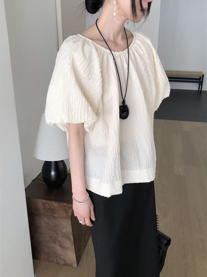 【極美版型】挺身泡泡袖襯衫| Textured Puffy Sleeves Blouse