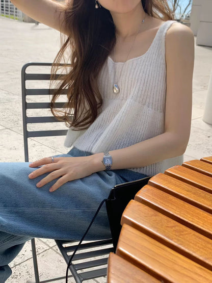 飄逸勾織方領背心 | Premium Summer Knitted Flaire Tank Top