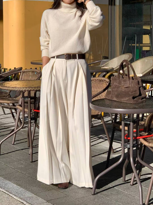 Elegant Pleats Pants | 輕柔內摺闊腳褲