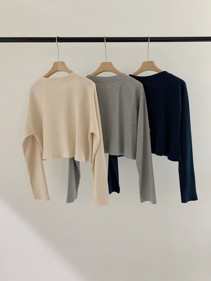 Waffle Pop Button Cropped Tee | 窩夫格格長袖Top