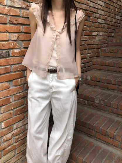 Fairy Bloom Ruffle Blouse | 仙氣荷葉滾邊小飛袖背心