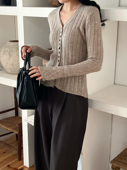 Contrast Button Detail Ribbed Cardigan
