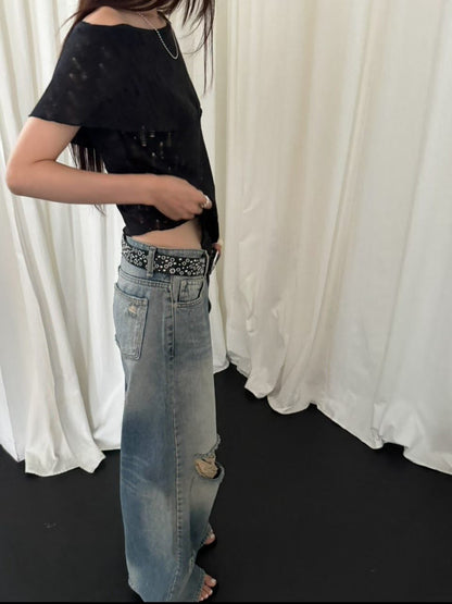 2-way Off Shoulder Ripped Knit Top