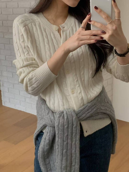 Soft Wool Cable Knit Cardigan