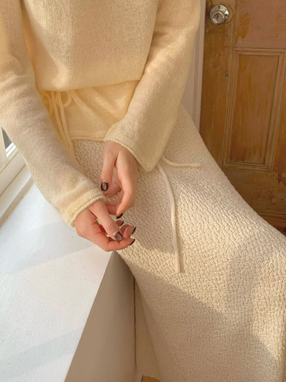 Plisse Crochet Midi Skirt | 鈎織感橡筋腰中長裙