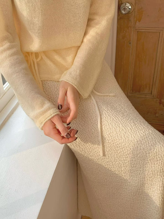 Plisse Crochet Midi Skirt | 鈎織感橡筋腰中長裙