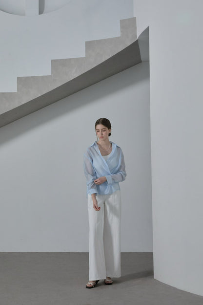 Sheer Tencel Viole Blouse | 天絲暗條紋襯衫