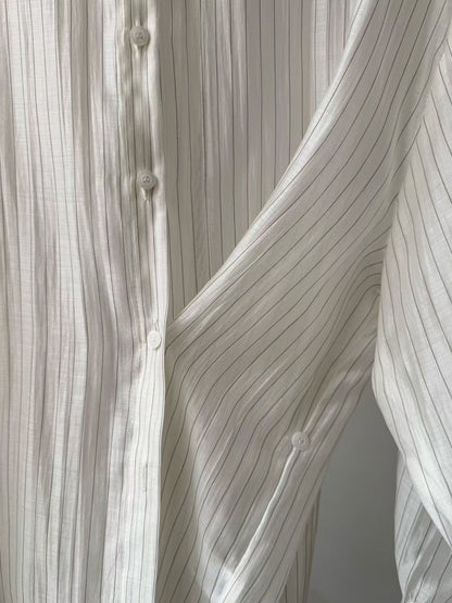 Airy Sheer Boyfriend Striped Shirt | 知性美男友風透膚條紋襯衫