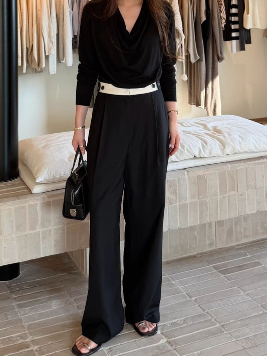 Tailored Contrast Waistband Stripe Trousers | 修身拼色腰線條紋長褲