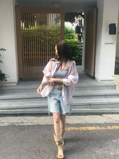 Airy Sheer Boyfriend Striped Shirt | 知性美男友風透膚條紋襯衫