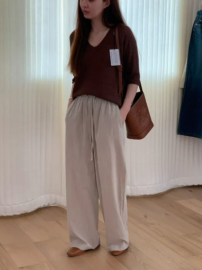 [𝑳𝒊𝒏𝒆𝒏 𝑬𝒅𝒊𝒕] Wholegarment Classic V Neck Linen Knit