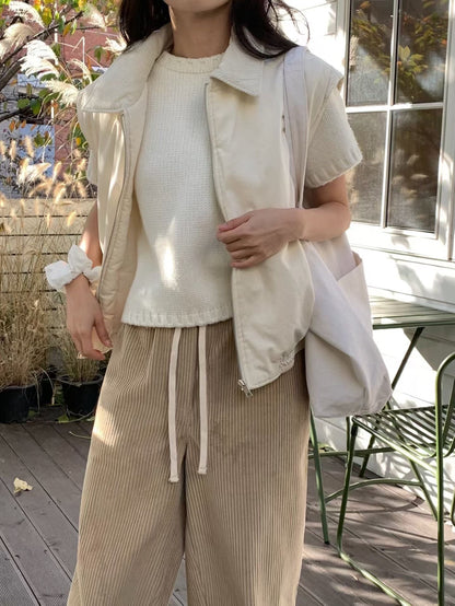 Corduroy Collar Quilted Vest Jacket | 燈芯絨領夾綿背心外套