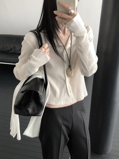 [開心驚喜價] Silky Pleated Cardigan | 簡約摺皺薄外套