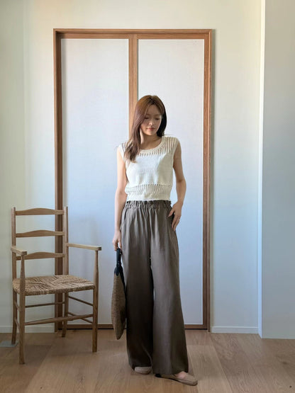 Scrunched Waist Linen-Tencel Pants | 抓皺腰線天絲亞麻長褲