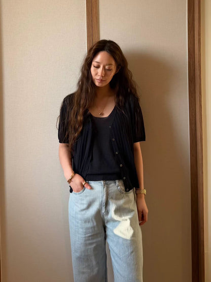 Fluted Sheer Linen Cardigan | 竪坑條紋麻質開襟外套