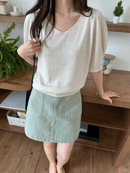 Elegant Princess Feathery Knit | 氣質微抓摺短袖薄針織