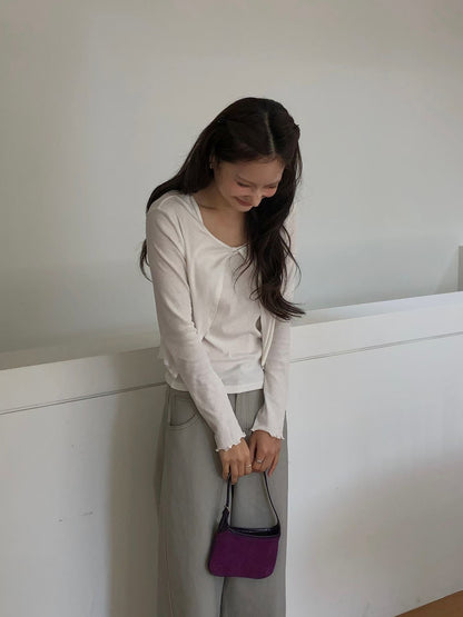 Ribbon Cross Tie Layered Top  | 交叉綁結針織上衣