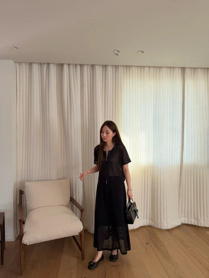 Linen Crochet Resort Skirt | 麻質鉤針編織中長裙