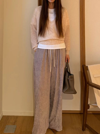 Satin Sheen Pleated Flexi Pants | 微緞感皺褶寬鬆直筒長褲