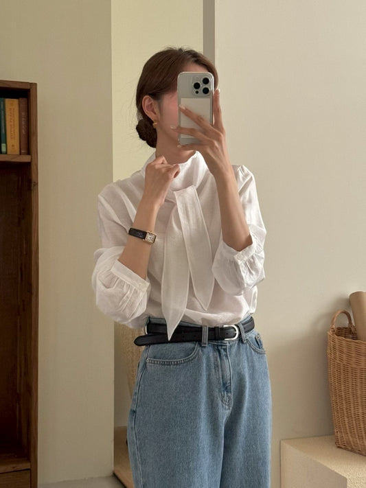 [連線壓軸加碼款] 優美版型 | Snowy Chiffon Necktie Blouse