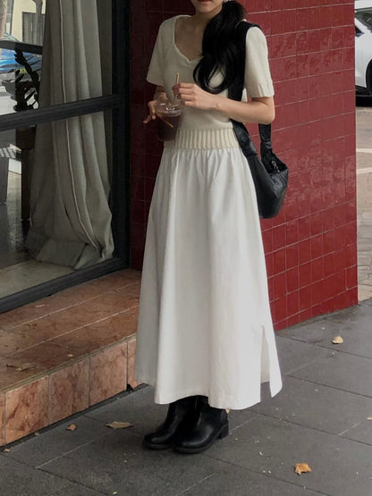 Scallop Neckline Ribbed Knitted Tee