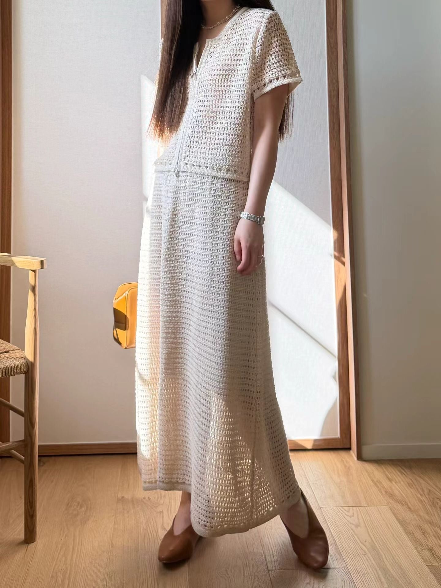 Linen Crochet Weave Zip Jacket | 麻質￼鉤針編織雙拉鍊短外套
